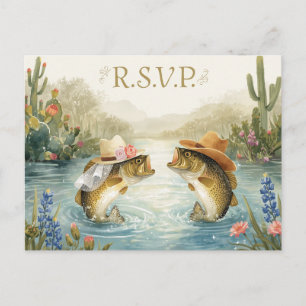 Cartão Postal Resposta de R.S.V.P. para casamento de pesca no Te