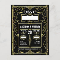 Resposta de RSVP Preto Dourado na Clama de Casamen