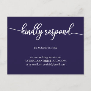 Cartão Postal Resposta Online de Casamento com Caligrafia Azul M