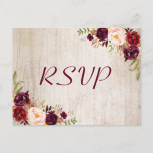Cartão Postal Resposta RSVP de Casamento Floral Rustic Wood Burg