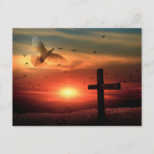 Cartão Postal Ressurreição do Pôr do Sol Pombo e Cruz