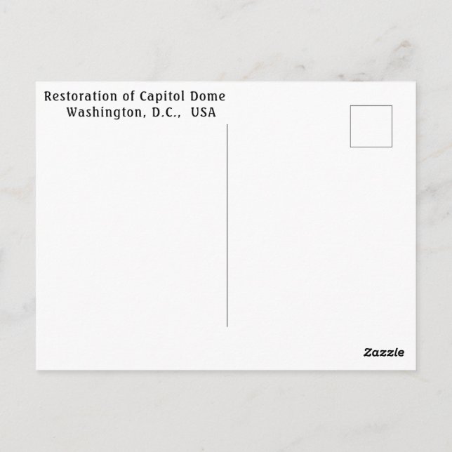 Cartão Postal Restauração do Capitol Dome, Washington, D.C., EUA (Verso)