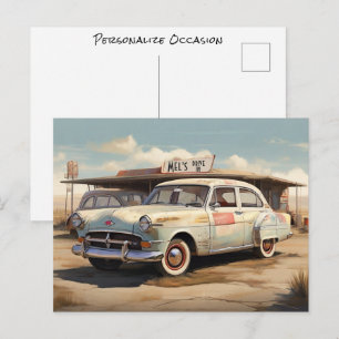 Cartão Postal Restaurante Drive-In de Automóveis Antigos Abandon