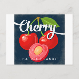 Cartão Postal Retorno do Rótulo de Fruta de Cherry Vintage