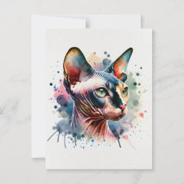Cartão Postal Retrato Artístico De Gato Esfingx Por Aquarela
