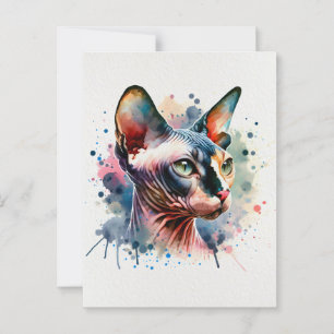 Cartão Postal Retrato Artístico De Gato Esfingx Por Aquarela