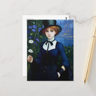Cartão Postal Retrato Bonito Estilo Vintage Dark Academy Girl