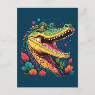 Cartão Postal Retrato Crocodilo Colorido