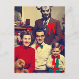 Cartão Postal Retrato da Família Retro de Horror de Natal assust