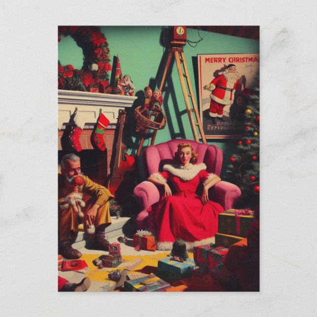 Cartão Postal Retrato da Família Retrô de Natal assustador (Frente)