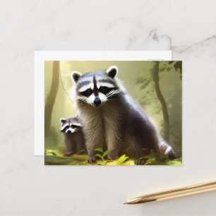 Cartão Postal Retrato da Vida Selvagem da Família Raccoon