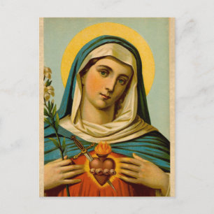 Cartão Postal Retrato da Virgem Maria Santíssima Vintage Católic