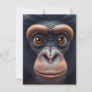 Cartão Postal Retrato de anime chimpanzé doido e engraçado