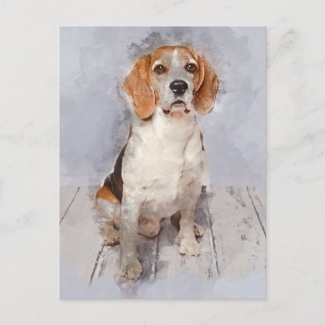 Cartão Postal Retrato de Aquarela de Beagle Cute (Frente)