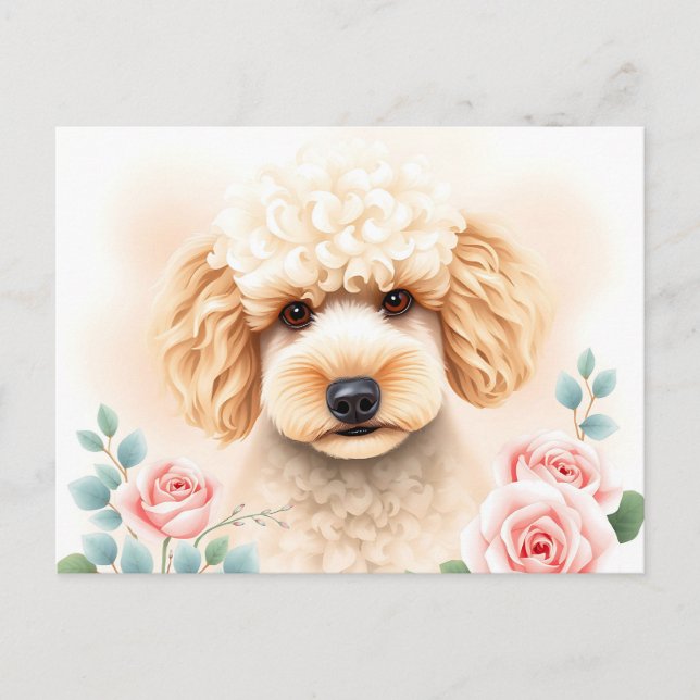 Cartão Postal Retrato de Aquarela de um Poodle Beige Fluffy (Frente)