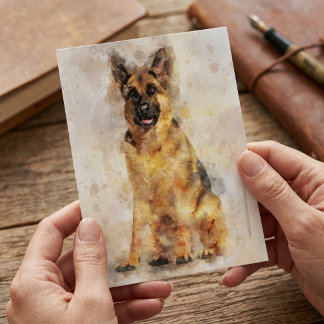 Cartão Postal Retrato de Arte em Aquarela de Pastor Alemão