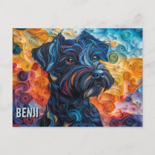 Cartão Postal Retrato de Arte Preto-Russo Terrier Paper Quilling