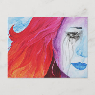 Cartão Postal Retrato de Arte Surrealista de Mulher com Arco-Íri