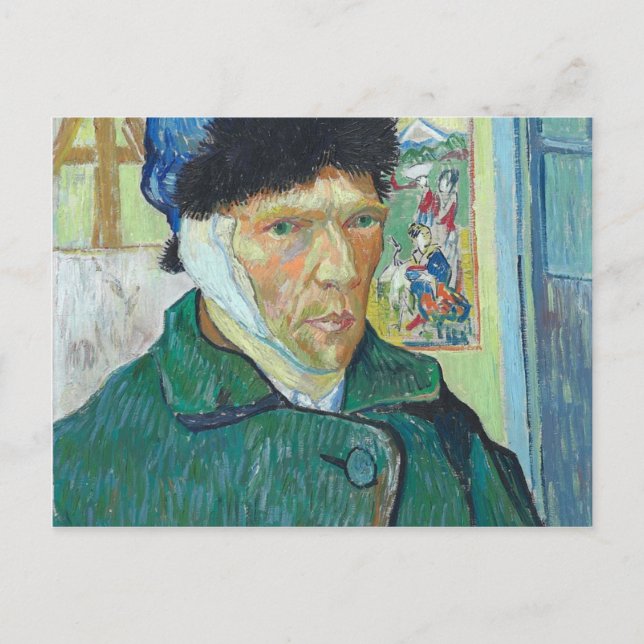 Cartão Postal Retrato de auto de Vincent van Gogh com orelha (Frente)