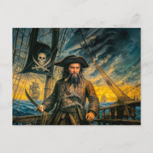 Cartão Postal Retrato de Blackbeard Tempestade Pirata