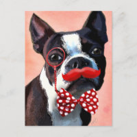 Retrato de Boston Terrier com gravata de Arco verm