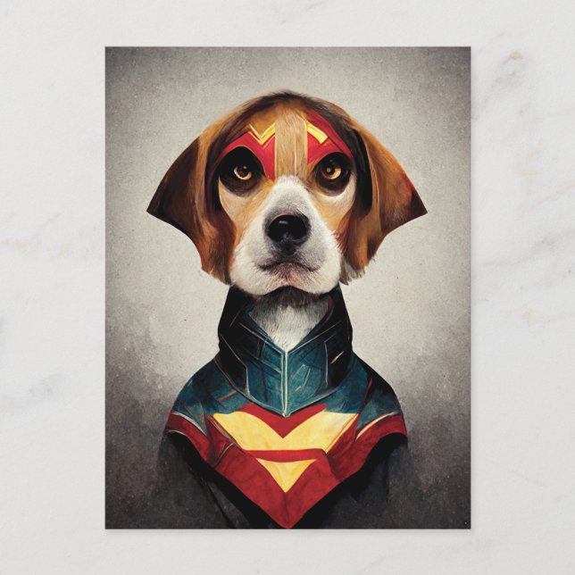 Cartão Postal Retrato de Cachorro Super-Herói | Beagle (Frente)