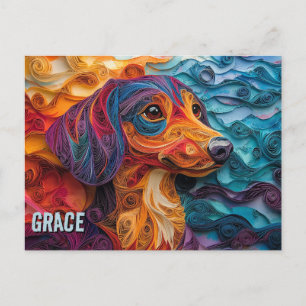 Cartão Postal Retrato de Cão de Arranjo de Papel Dachshund