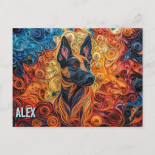Cartão Postal Retrato De Cão De Arte Enrolada De Papel Collie