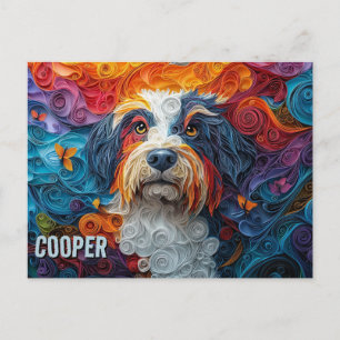Cartão Postal Retrato De Cão De Arte Enrolada De Papel Collie