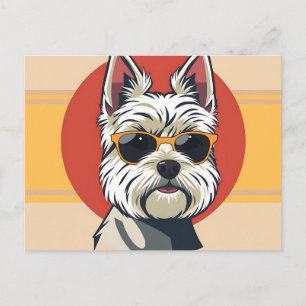 Cartão Postal Retrato de Cão Maltês Moderno do Século Médio Negr
