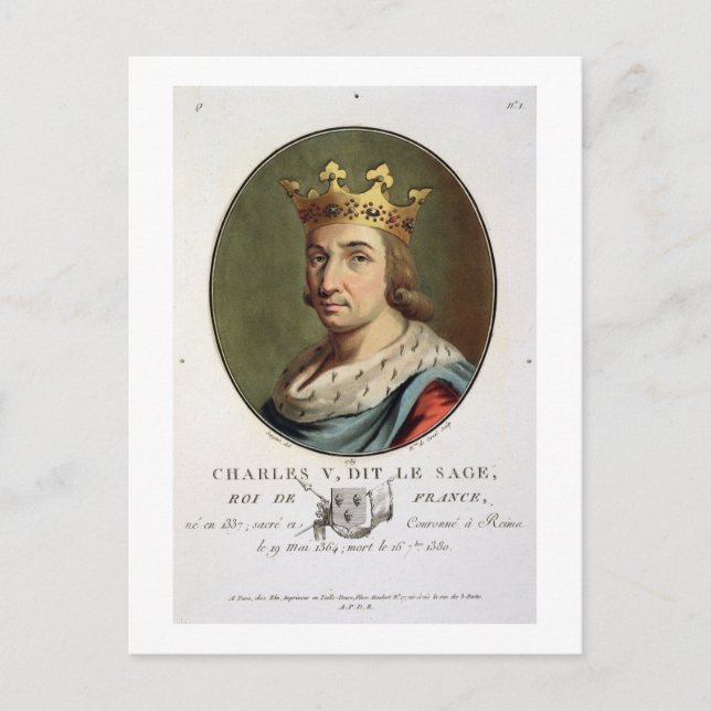 Cartão Postal Retrato de Carlos V, Chamado Rei "O Sábio" de F (Frente)