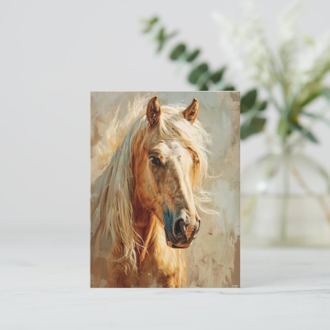 Cartão Postal Retrato de Cavalo Palomino (Em pé/Frente)