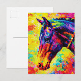 Cartão Postal Retrato de Cavalo Vibrante Impasto Colorido Selvag