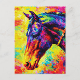 Cartão Postal Retrato de Cavalo Vibrante Impasto Colorido Selvag