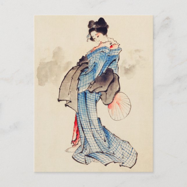 Cartão Postal Retrato de Cheio feminino de Katsushika Hokusai (Frente)