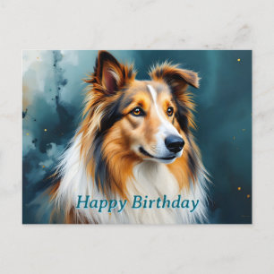Cartão Postal Retrato de Collie Feliz Aniversário