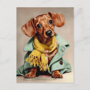 Cartão Postal Retrato de Dachshund Fashion Aconchegante