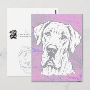 Cartão Postal Retrato de desenho de linha do Grande Danês cinza