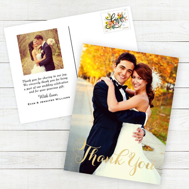 Cartão Postal Retrato de Foto de Casamento Agradecimento Floresc (Criador carregado)