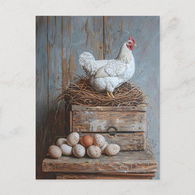 Cartão Postal Retrato de frango com ovos (Frente)