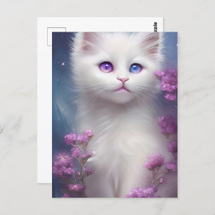 Cartão Postal Retrato de Gato Branco Bonito