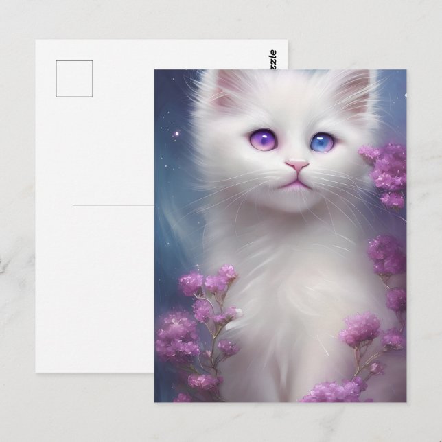 Cartão Postal Retrato de Gato Branco Bonito (Frente/Verso)