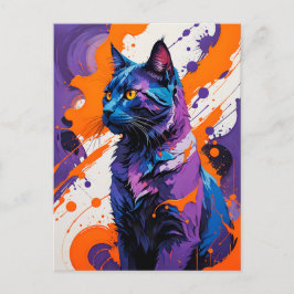 Cartão Postal Retrato de Gato Cubista Vibrante