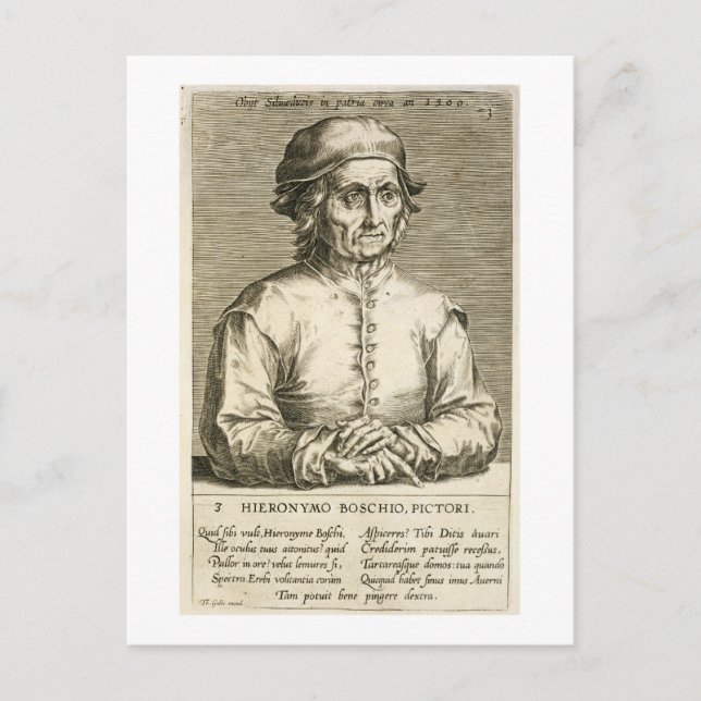Cartão Postal Retrato de Hieronymus Bosch (c.1450-1516) placa 3 (Frente)