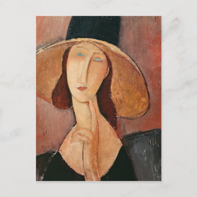 Cartão Postal Retrato de Jeanne Hebuterne em um grande chapéu (Frente)