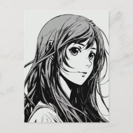 Cartão Postal Retrato de Menina de Anime Mangá Desenhado
