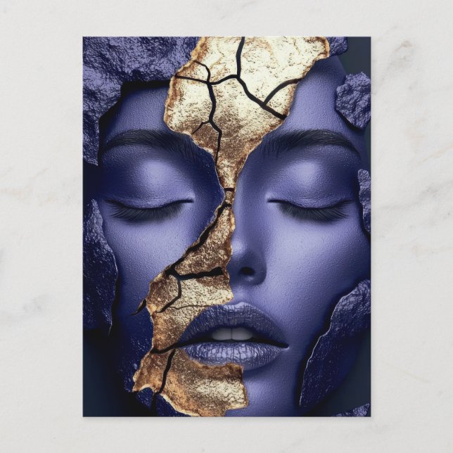 Cartão Postal Retrato de Menina Kintsugi Dourada (Frente)