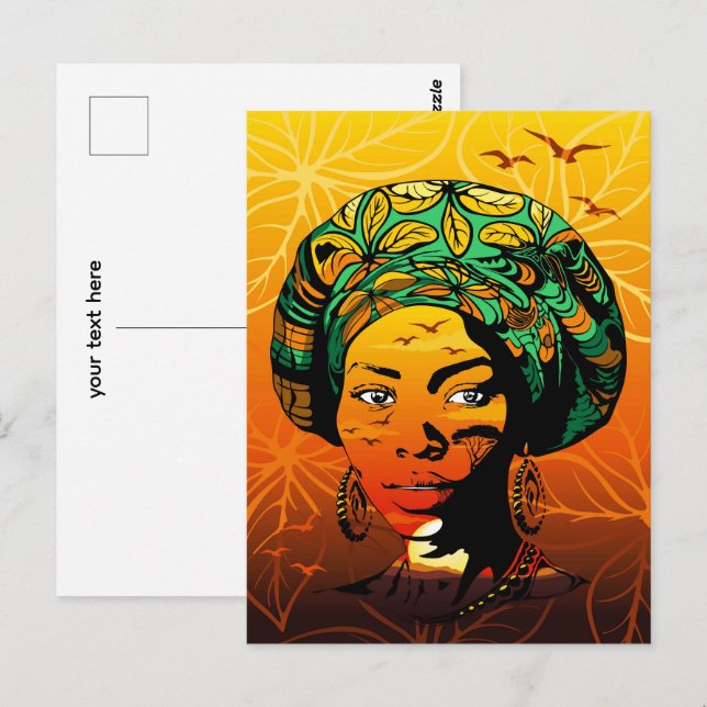 Cartão Postal Retrato de Mulher Africana com Sunset (Frente/Verso)