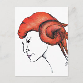 Cartão Postal Retrato de mulher com cabelo laranja Tangerina Pop