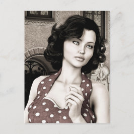 Cartão Postal Retrato de Mulher com Glamour Vintage